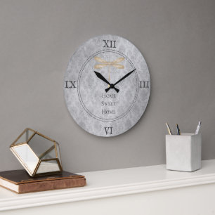 Gold Dragonfly Damask Large Clock