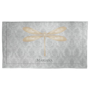 Gold Dragonfly Damask Pillowcase