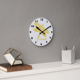 Gold Dragonfly Design Personalised Round Clock