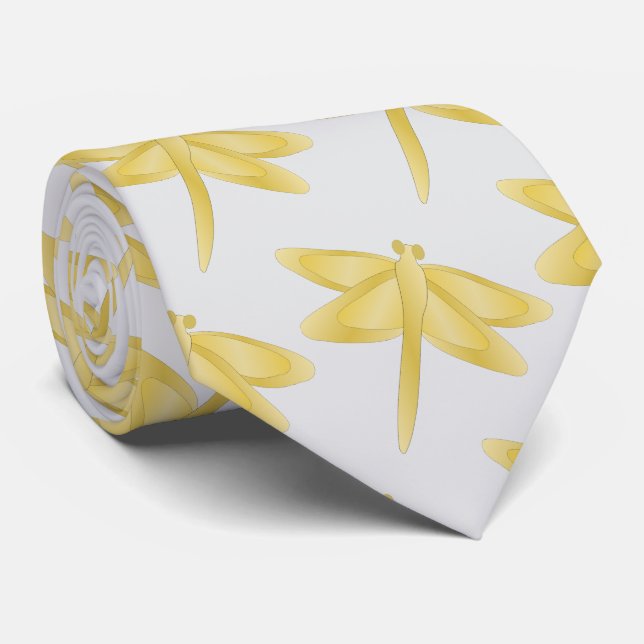 Gold Dragonfly Design Tie (Rolled)