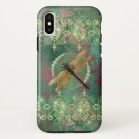 Gold Dragonfly on Green With Rhinestones