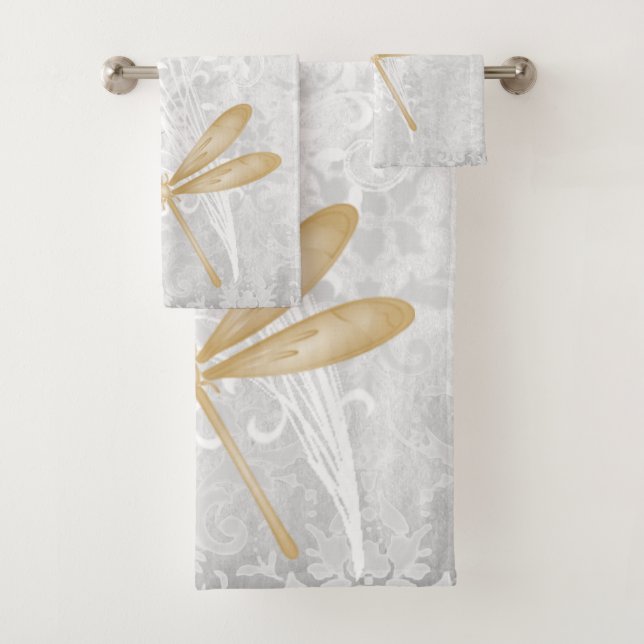 Gold Dragonfly Personalised Bath Towel Set (Insitu)