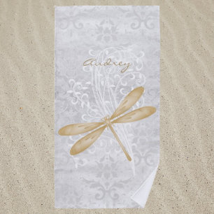Gold Dragonfly Personalised Beach Towel