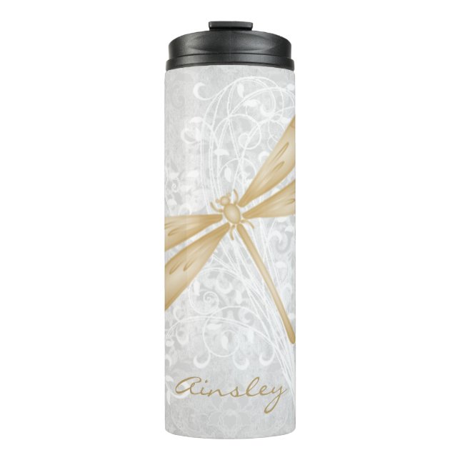 Gold Dragonfly Personalised Thermal Tumbler (Front)