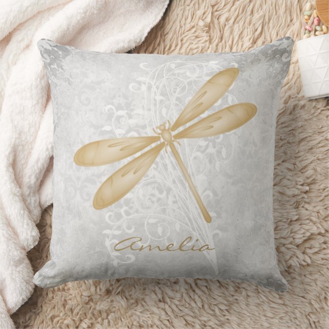 Gold Dragonfly Personalised Throw Pillow (Blanket)