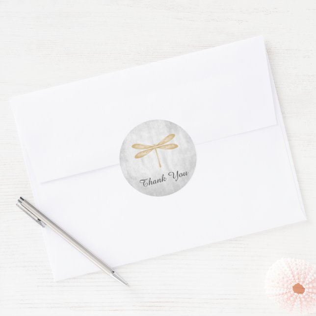 Gold Dragonfly Thank You Stickers (Envelope)