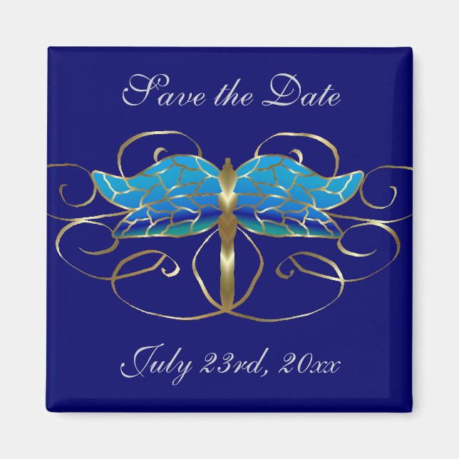 Gold Dragonfly Tiara Save the Date Magnet (Front)