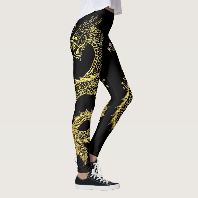 Gold Dragons Personalise Background Colour Leggings (Right)