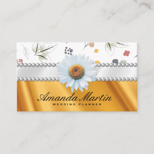 Gold Drapery | Seamless Flower Pattern Business Card (Front)
