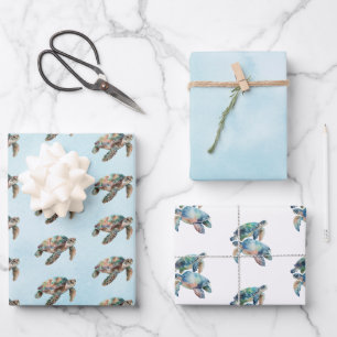 Gold Dream Sea Turtle Wrapping Paper Sheet