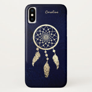 Gold Dreamcatcher on dark Blue Monogram iPhone X Case