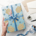 Gold Dreidel Star Aqua Turquoise Blue Hanukkah Wrapping Paper<br><div class="desc">An elegant,  colourful and lively Hanukkah wrapping paper featuring golden dreidels and star of Davids on an ombre turquoise aqua blue background.</div>