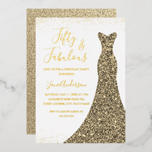Gold Dress 50 & Fabulous Birthday Foil Foil Invit