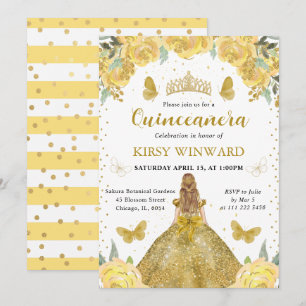 Gold Dress Blonde Princess Quinceanera Invitation