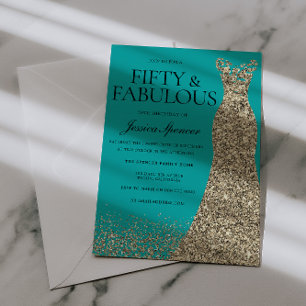 Gold Dress Elegance 50 & Fabulous! 50th Birthday Invitation