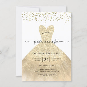 Gold Dress Elegant Glitter Quinceanera Party Invitation