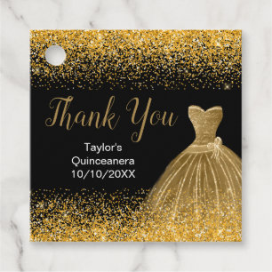 Gold Dress Faux Glitter Quinceanera Favour Tags