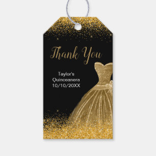 Gold Dress Faux Glitter Quinceanera Gift Tags