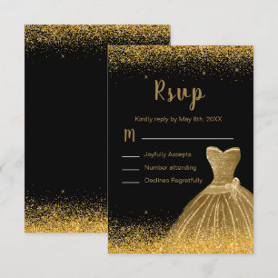 Gold Dress Faux Glitter Sweet 16 Birthday RSVP Card