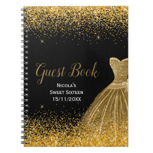 Gold Dress Faux Glitter Sweet 16 Guest Book