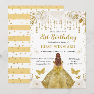 Gold Dress Red Haired Princess Birthday Invitation
