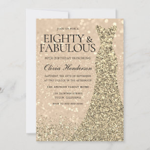 Gold Dress Womans 80th Birthday Party Sparkle  Invitation
