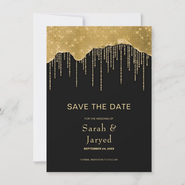 Gold Drip Glitter  Save The Date (Front)