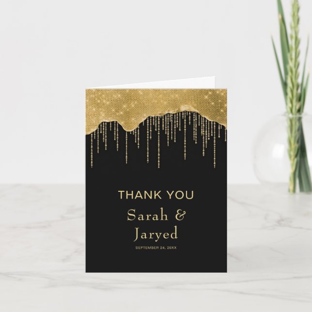 Gold Drip Glitter  Thank You Card (Front)