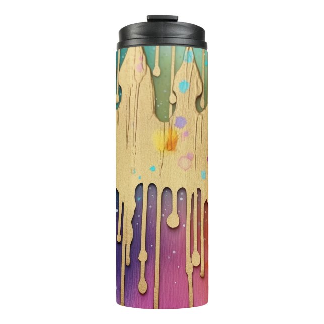 GOLD DRIP PATTERN WITH BRIGHT COLORS THERMAL TUMBLER (Front)