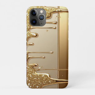 Gold Dripping Background With Glitter Borders iPhone 11 Pro Case