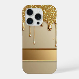Gold Dripping Background With Glitter Borders iPhone 15 Pro Case