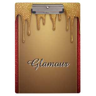 Gold Dripping Glitter Frame On Red Sparkle Backgro Clipboard