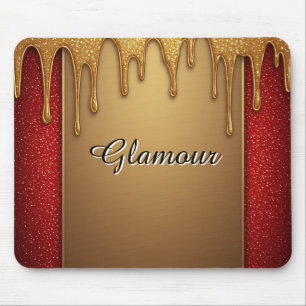 Gold Dripping Glitter Frame On Red Sparkle Backgro Mouse Pad