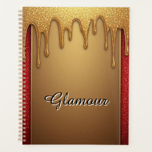 Gold Dripping Glitter Frame On Red Sparkle Backgro Planner