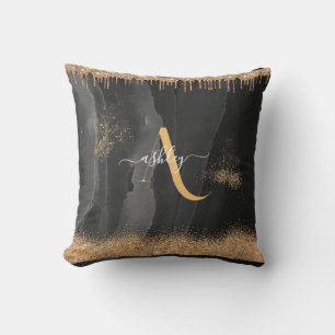 Gold Dripping Glitter Monogram Custom Metallic Cushion