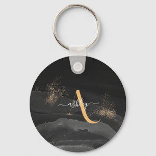 Gold Dripping Glitter Monogram Custom Metallic Key Ring