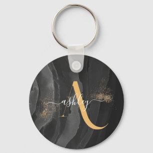 Gold Dripping Glitter Monogram Custom Metallic Key Ring