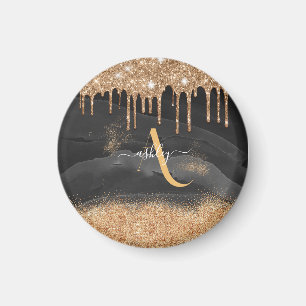 Gold Dripping Glitter Monogram Custom Metallic Magnet