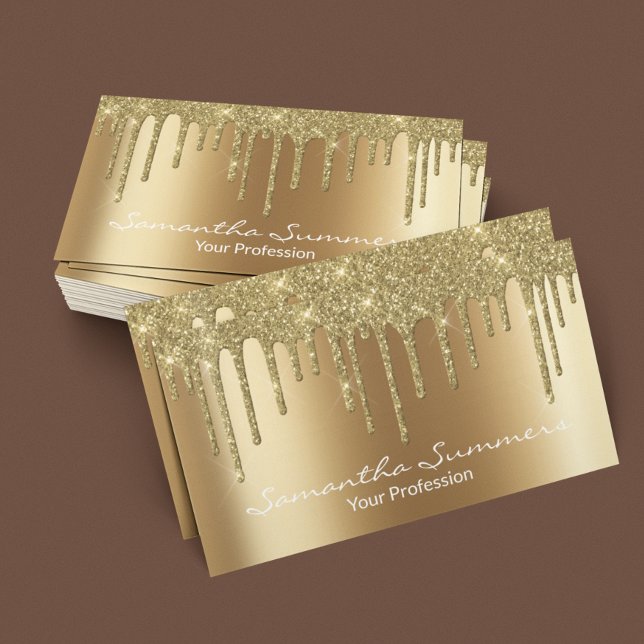Gold Drips Black Elegant Unique Metal look Business Card (Creator Uploaded)