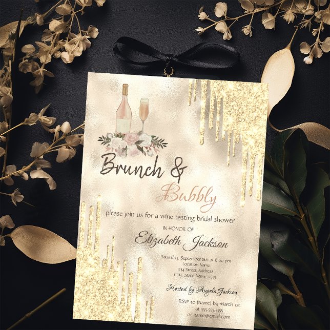  Gold  Drips Brunch & Bubbly Bridal Shower  Invitation (Creator Uploaded)