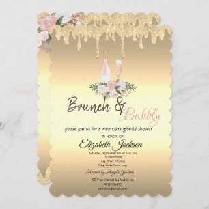 Gold  Drips Brunch & Bubbly Flowers Bridal Shower Invitation