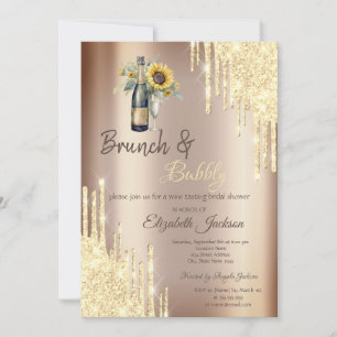  Gold Drips,Champagne,Sunflowers Bridal Shower Invitation
