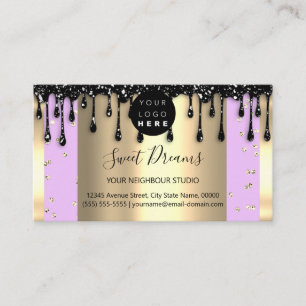 Gold Drips Frame Glitter Confetti Black Pink Business Card