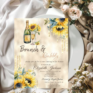 Gold Drips Sunflowers Wine Bridal Shower Invitation