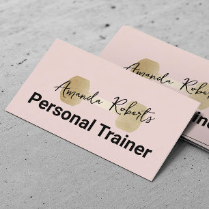 Gold Dumbbell Blush Pink Fitness Personal Trainer Business Card
