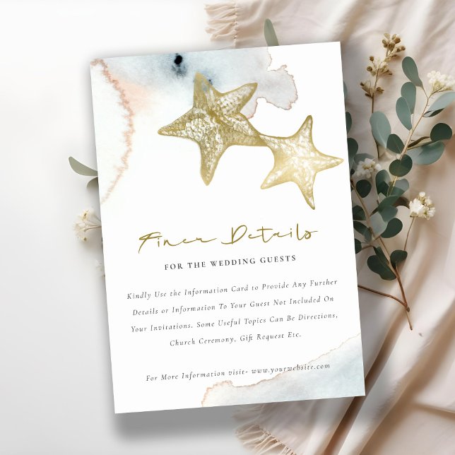 GOLD DUSKY BLUE BEACHY STARFISH WEDDING DETAILS ENCLOSURE CARD (Creator Uploaded)