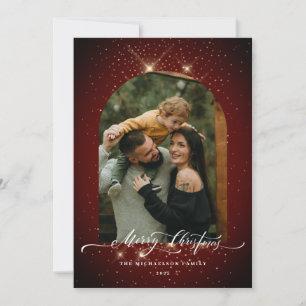 Gold Dust 3-Photo Festive Red Merry Christmas Holiday Card