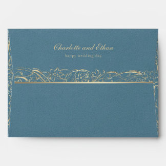 Gold & Dust Blue Baroque Border Wedding Envelope
