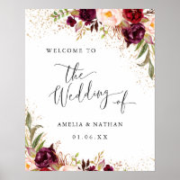 Gold Dust Burgundy Floral Welcome Wedding