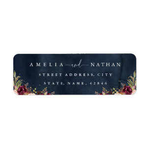 Gold Dust Burgundy Navy Floral Watercolor Wedding Return Address Label